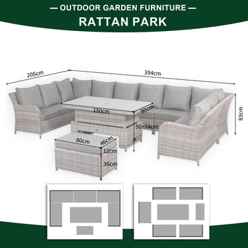 Sicily Aluminium High Back Large U-shape Corner Set with Rising Table(#914)